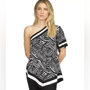 MICHAEL Michael Kors             Women's Zebra Border-Print One-Shoulder Top